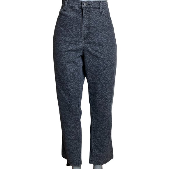 NYDJ Animal Print Cropped Boyfriend Womens Jeans Tag 16 Gray High-Rise W34xL28 - Picture 1 of 12